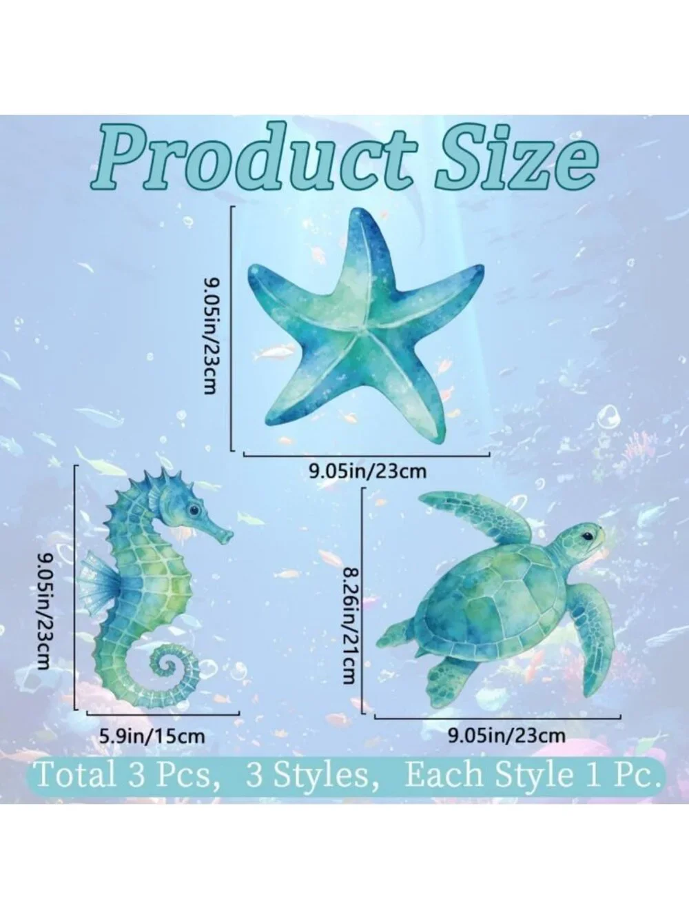 Seahorse Wall Decor Set - Ocean Sculptures, Blue Sea Turtle & Starfish Art for